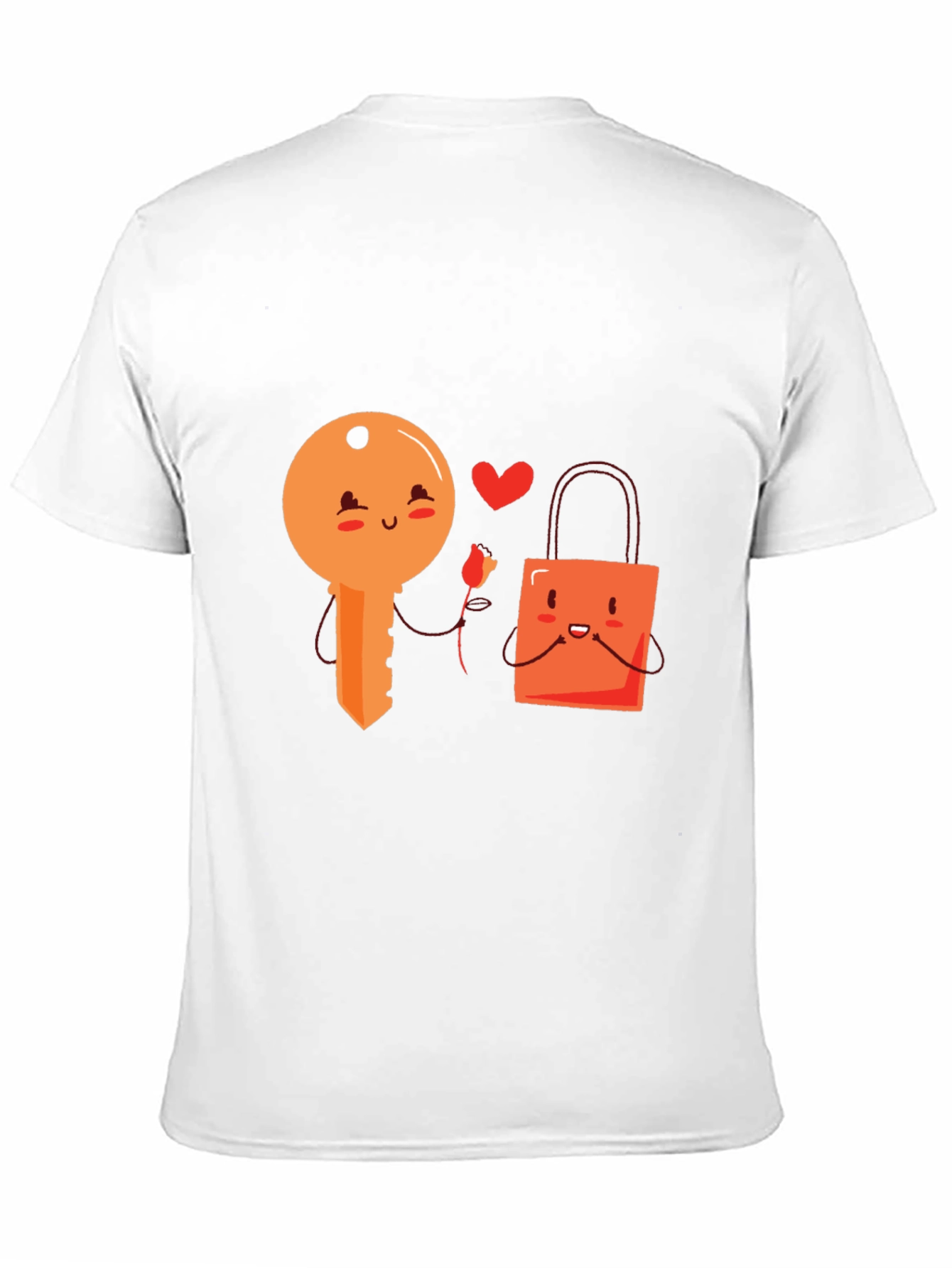 Cute Key and Lock Kawaii Cartoon Black T-Shirt