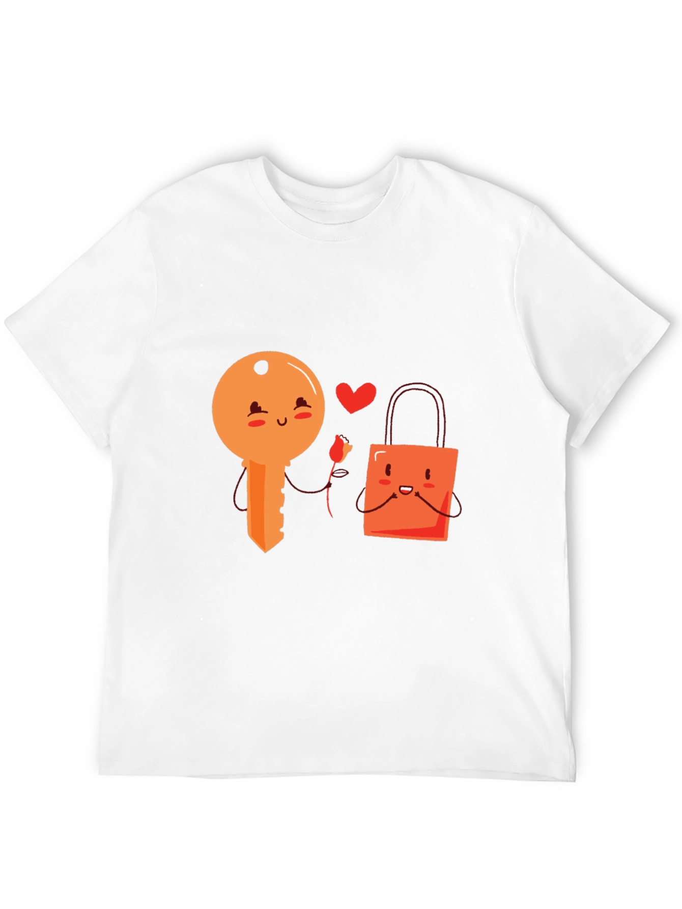 Cute Key and Lock Kawaii Cartoon Black T-Shirt