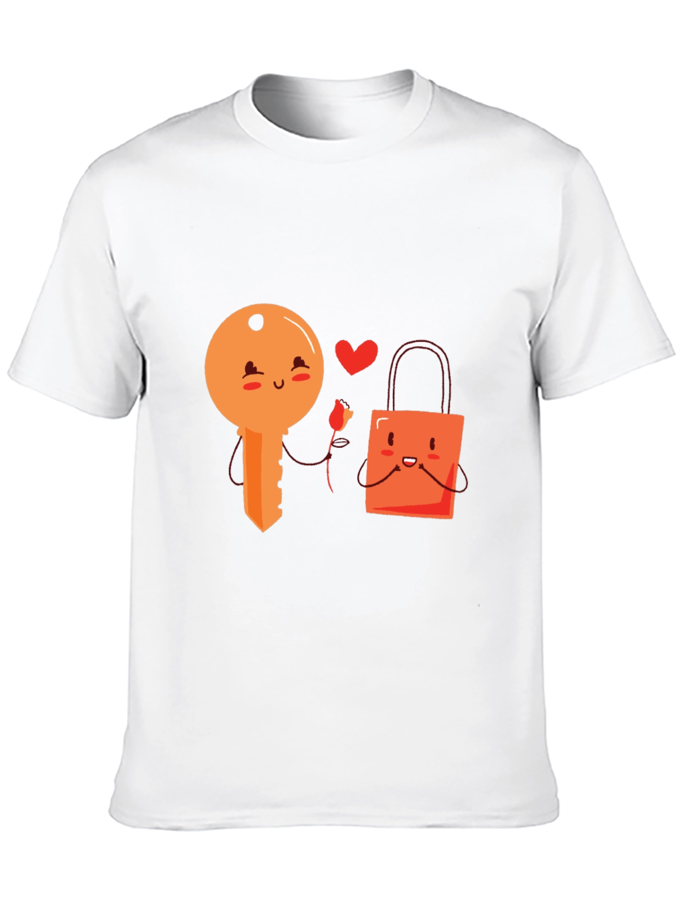 Cute Key and Lock Kawaii Cartoon Black T-Shirt