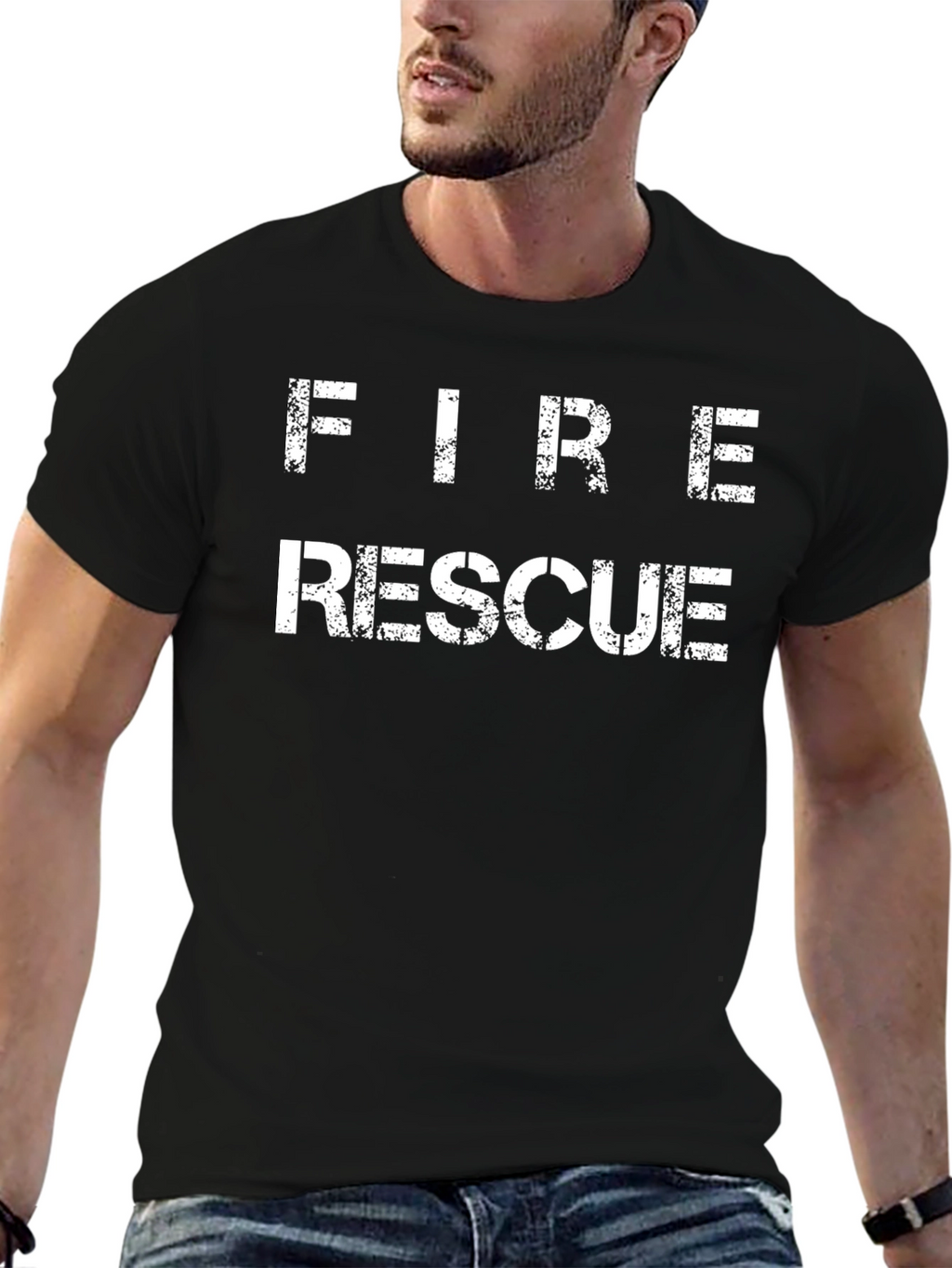 Fire Rescue Graphic T-Shirt - Black Cotton Tee