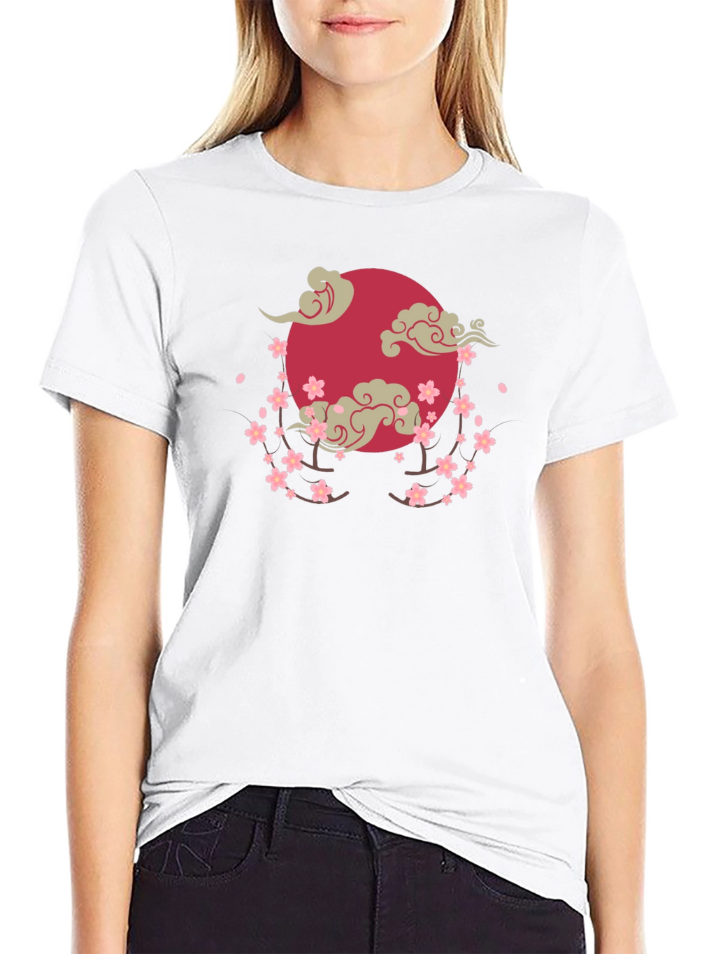 Cherry Blossom Moon Graphic T-Shirt - Black
