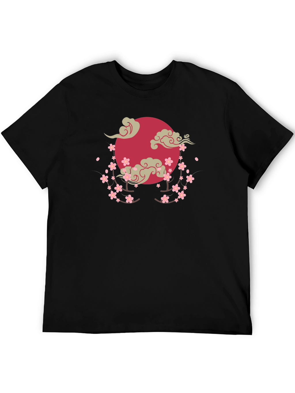 Cherry Blossom Moon Graphic T-Shirt - Black