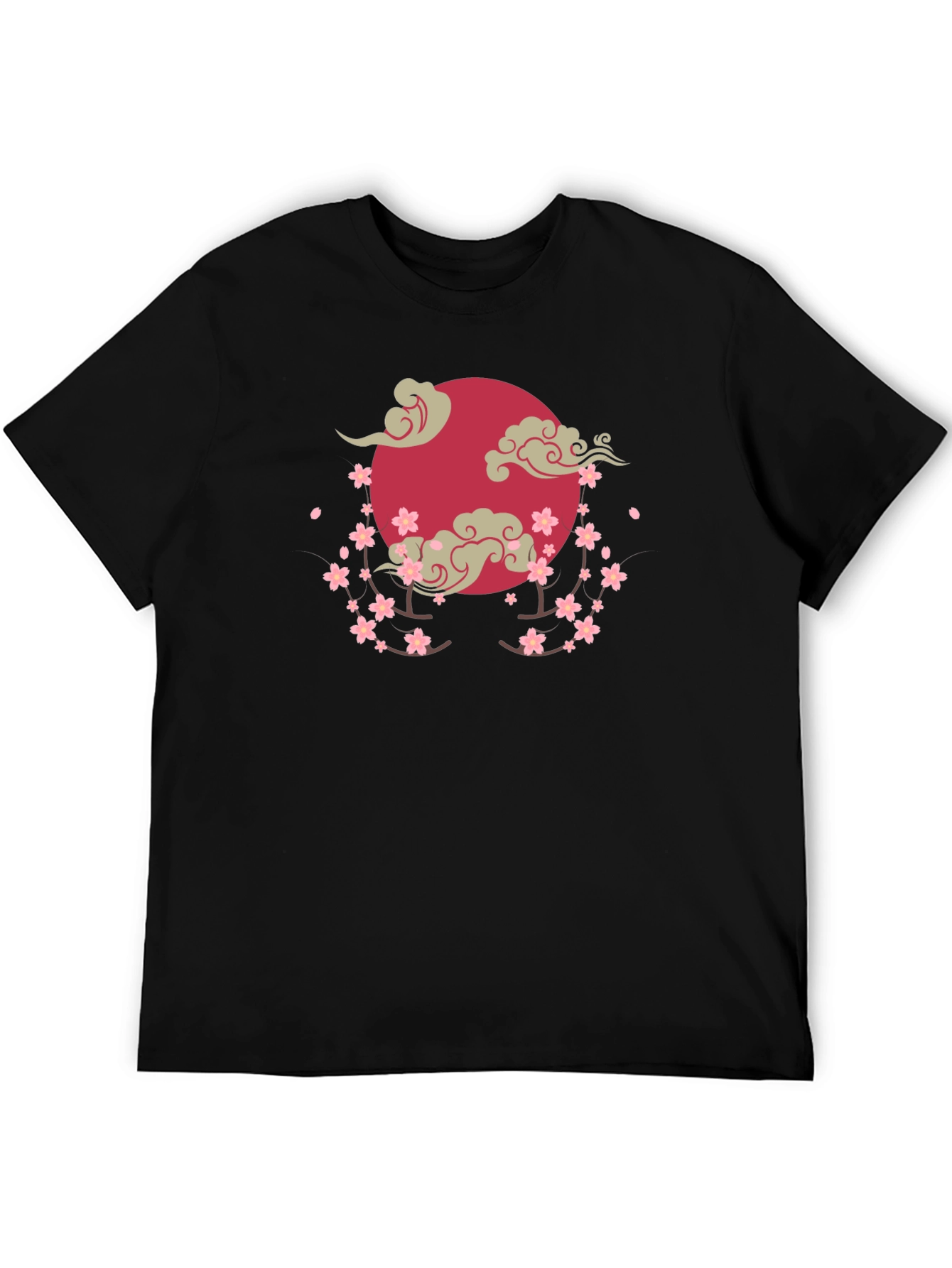 Cherry Blossom Moon Graphic T-Shirt - Black