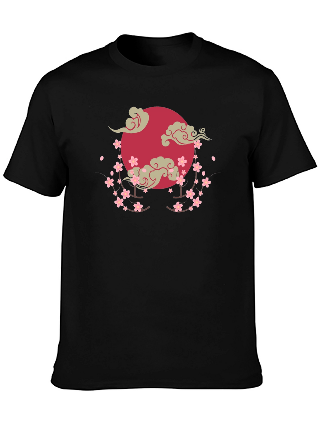 Cherry Blossom Moon Graphic T-Shirt - Black