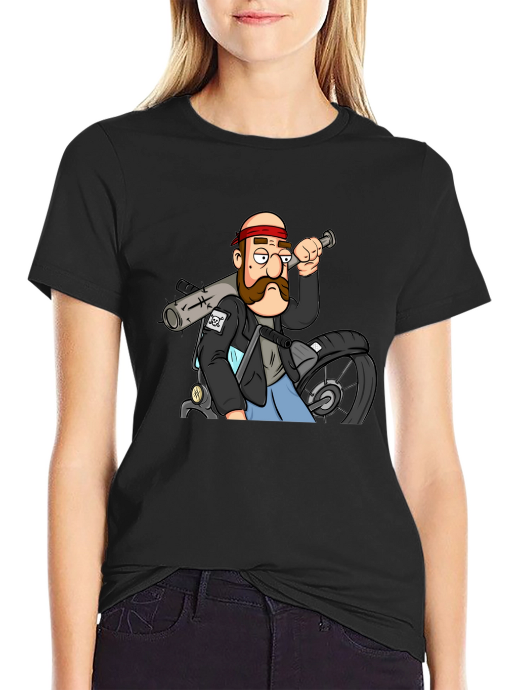 Biker Cartoon Graphic Black T-Shirt