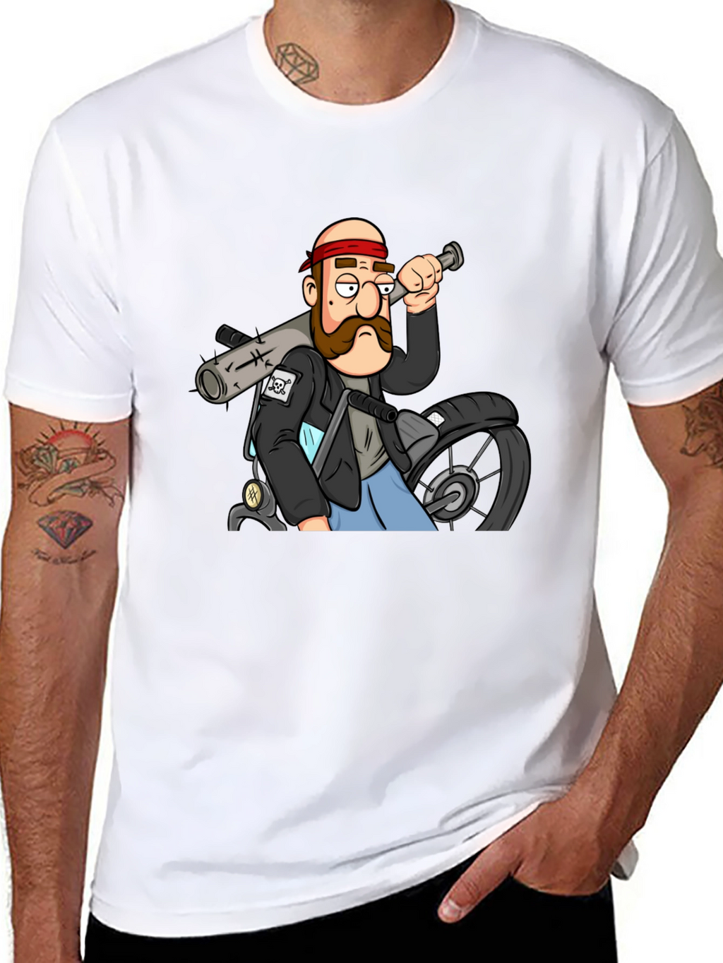 Biker Cartoon Graphic Black T-Shirt