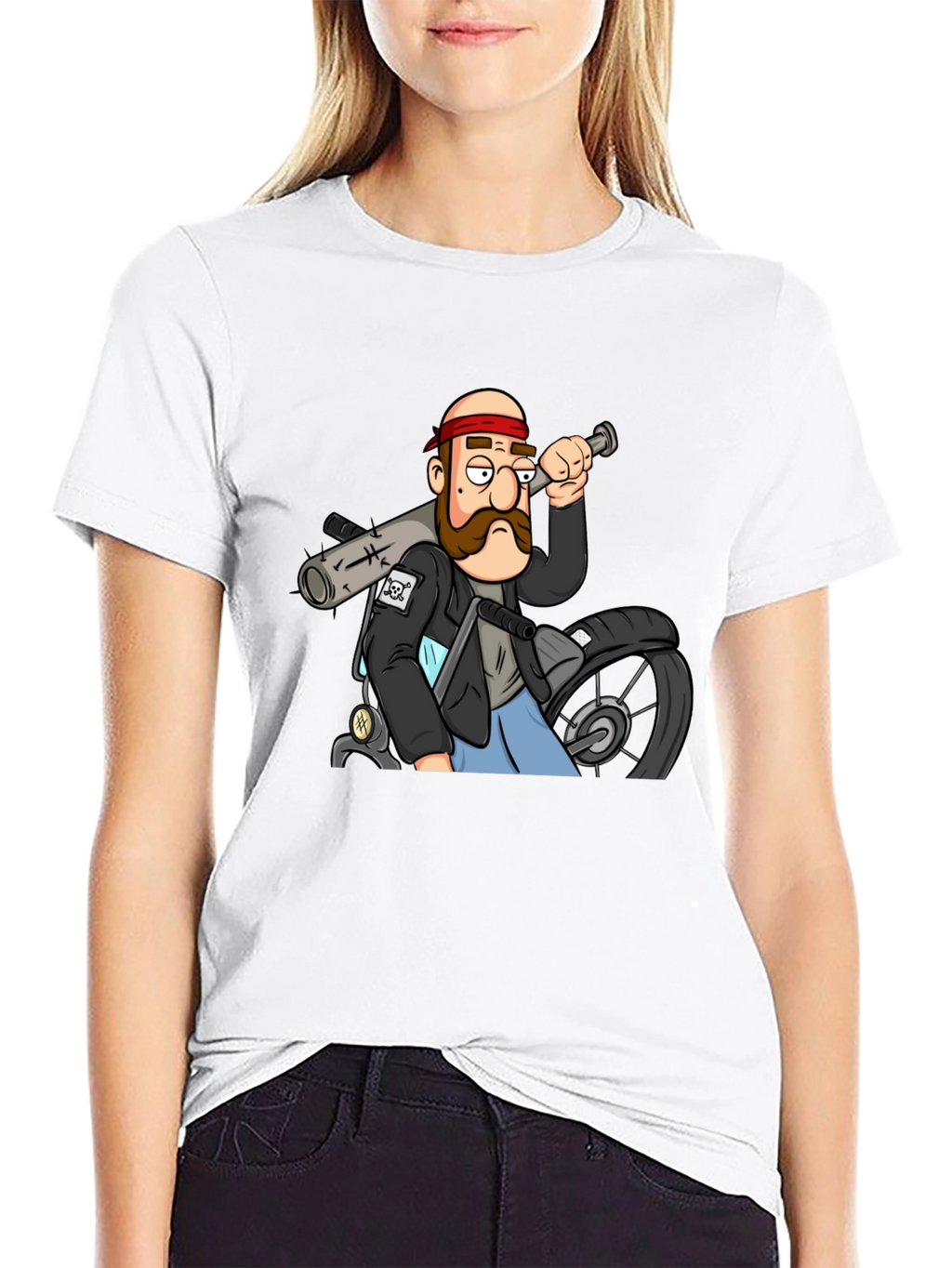Biker Cartoon Graphic Black T-Shirt