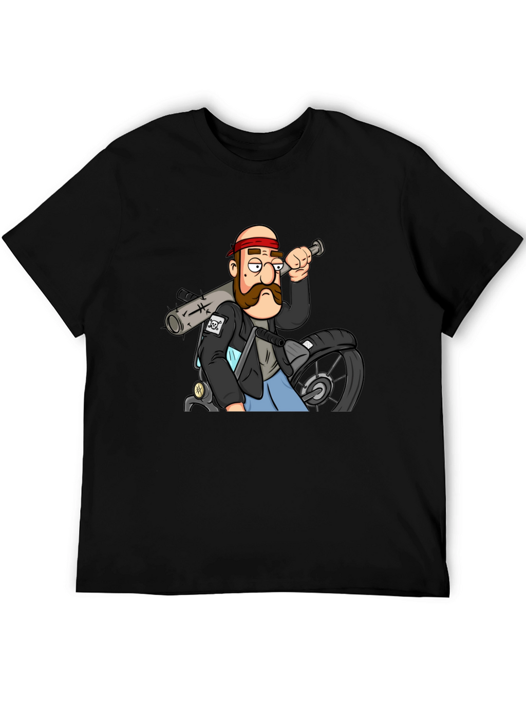 Biker Cartoon Graphic Black T-Shirt