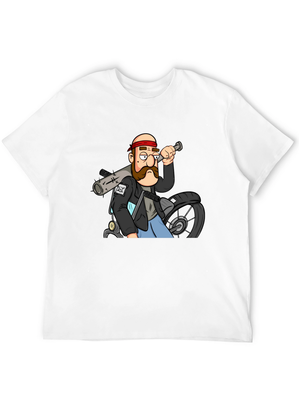 Biker Cartoon Graphic Black T-Shirt