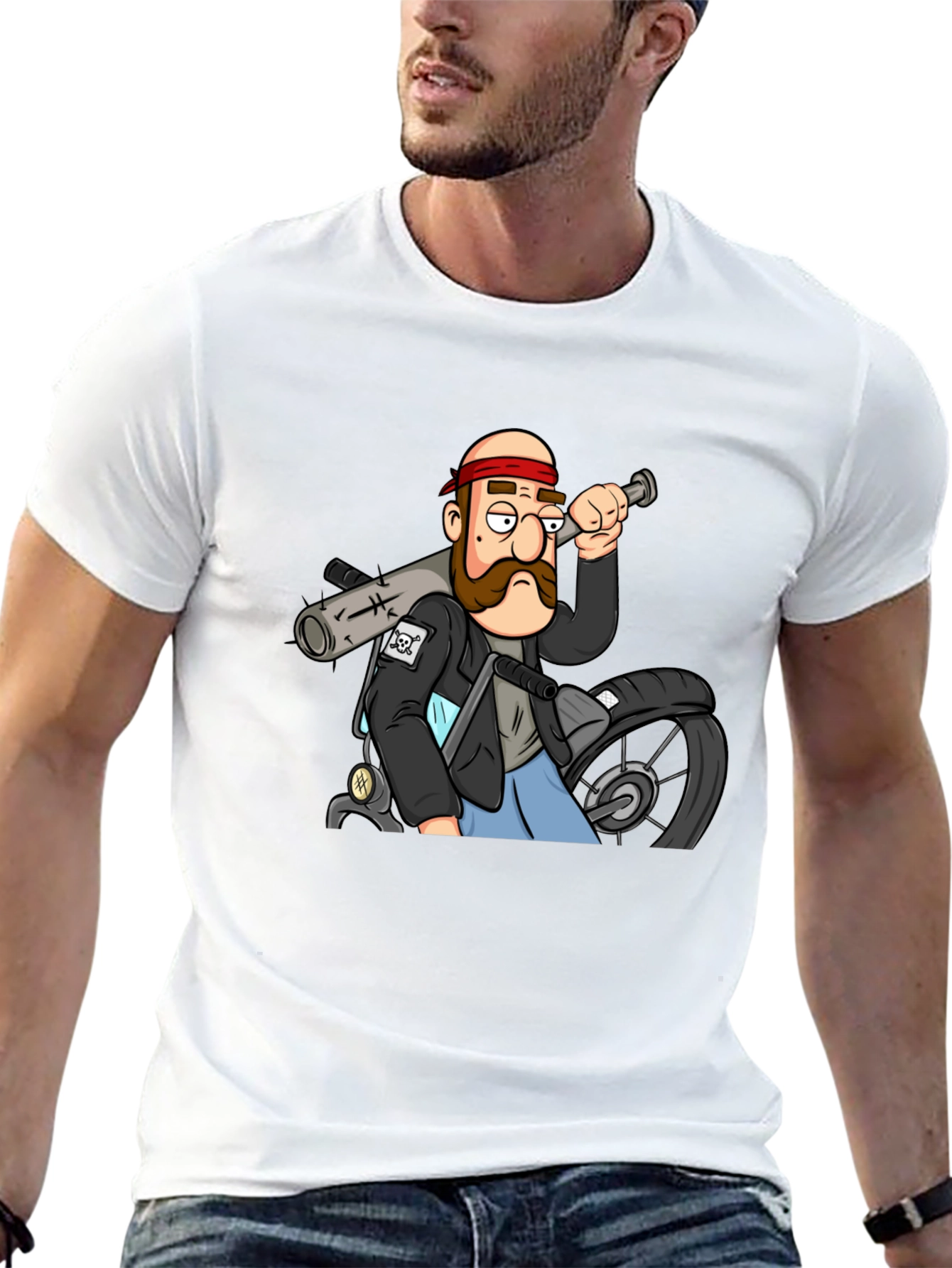 Biker Cartoon Graphic Black T-Shirt