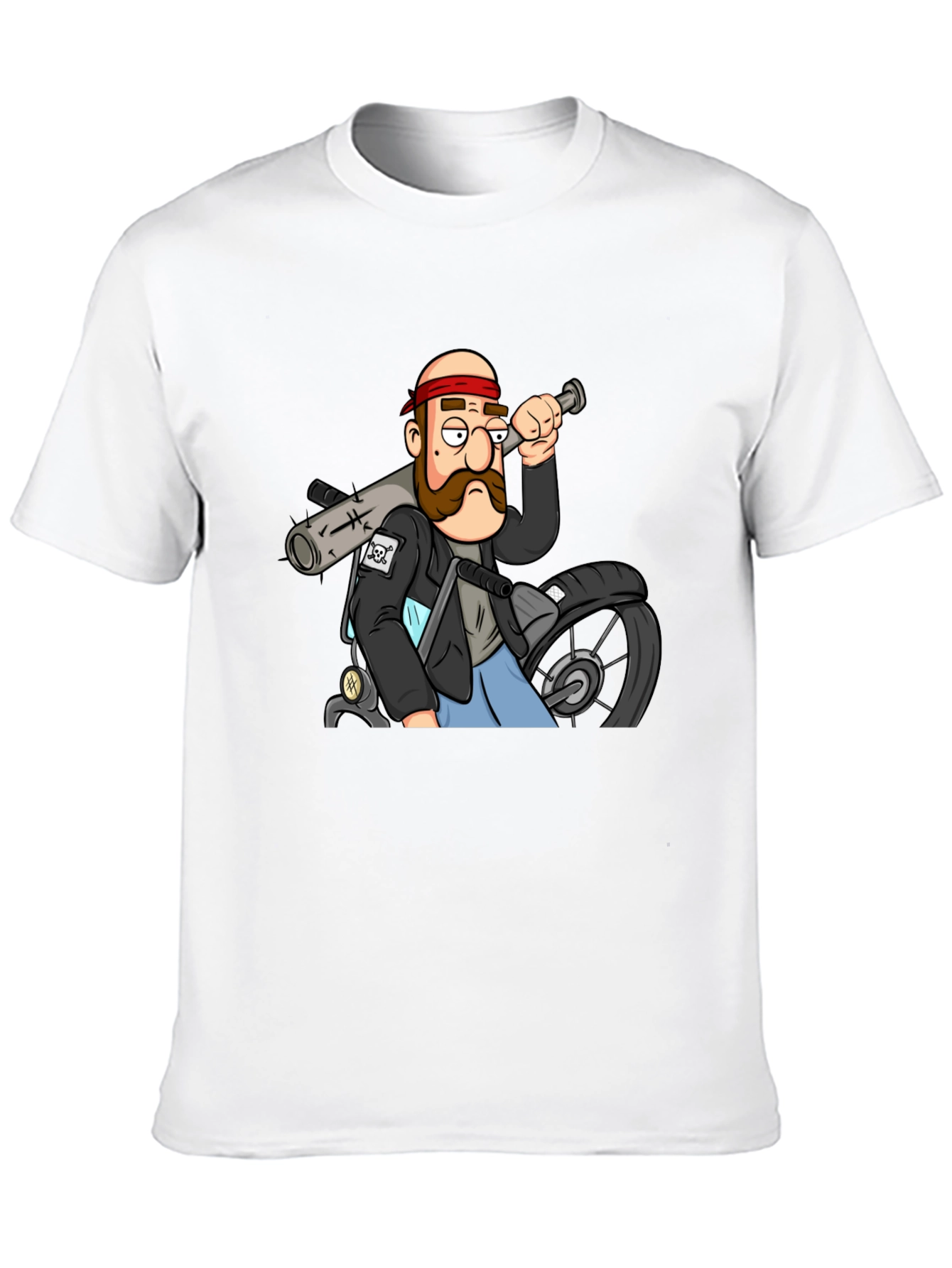 Biker Cartoon Graphic Black T-Shirt