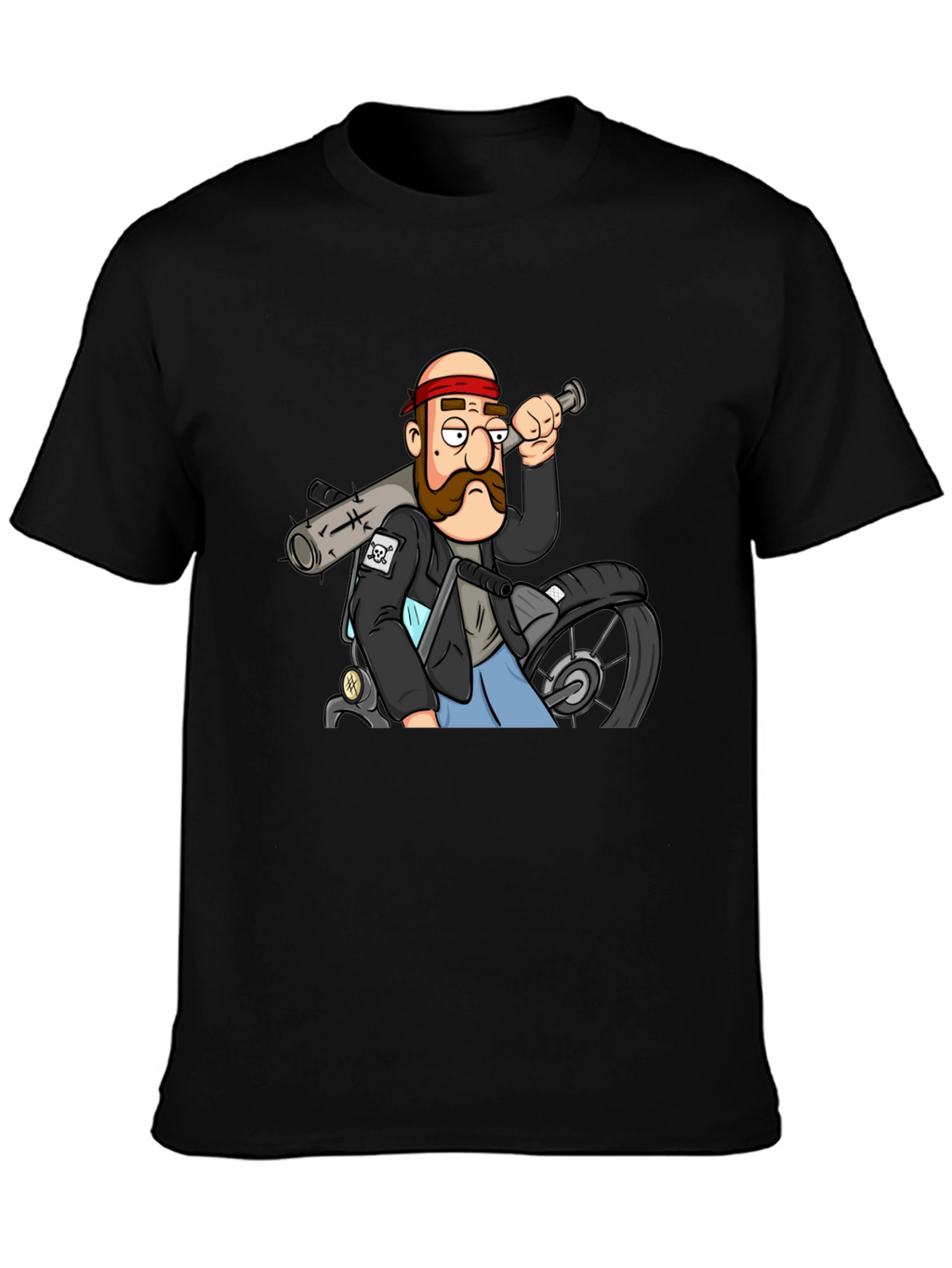 Biker Cartoon Graphic Black T-Shirt