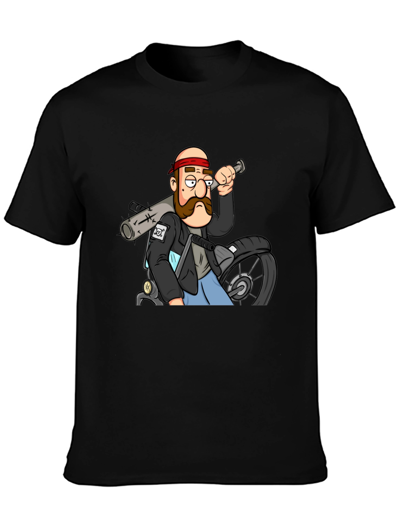Biker Cartoon Graphic Black T-Shirt