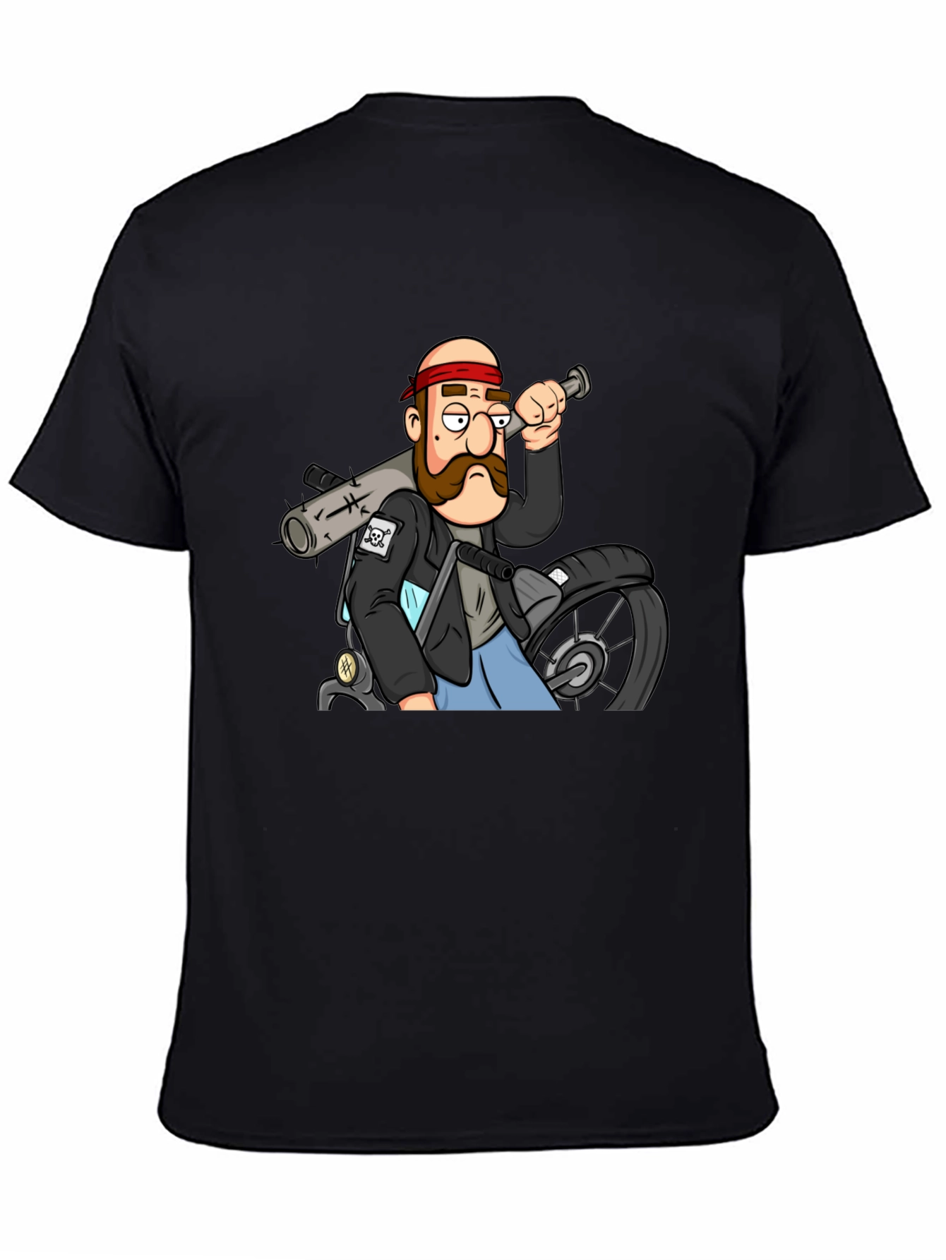 Biker Cartoon Graphic Black T-Shirt