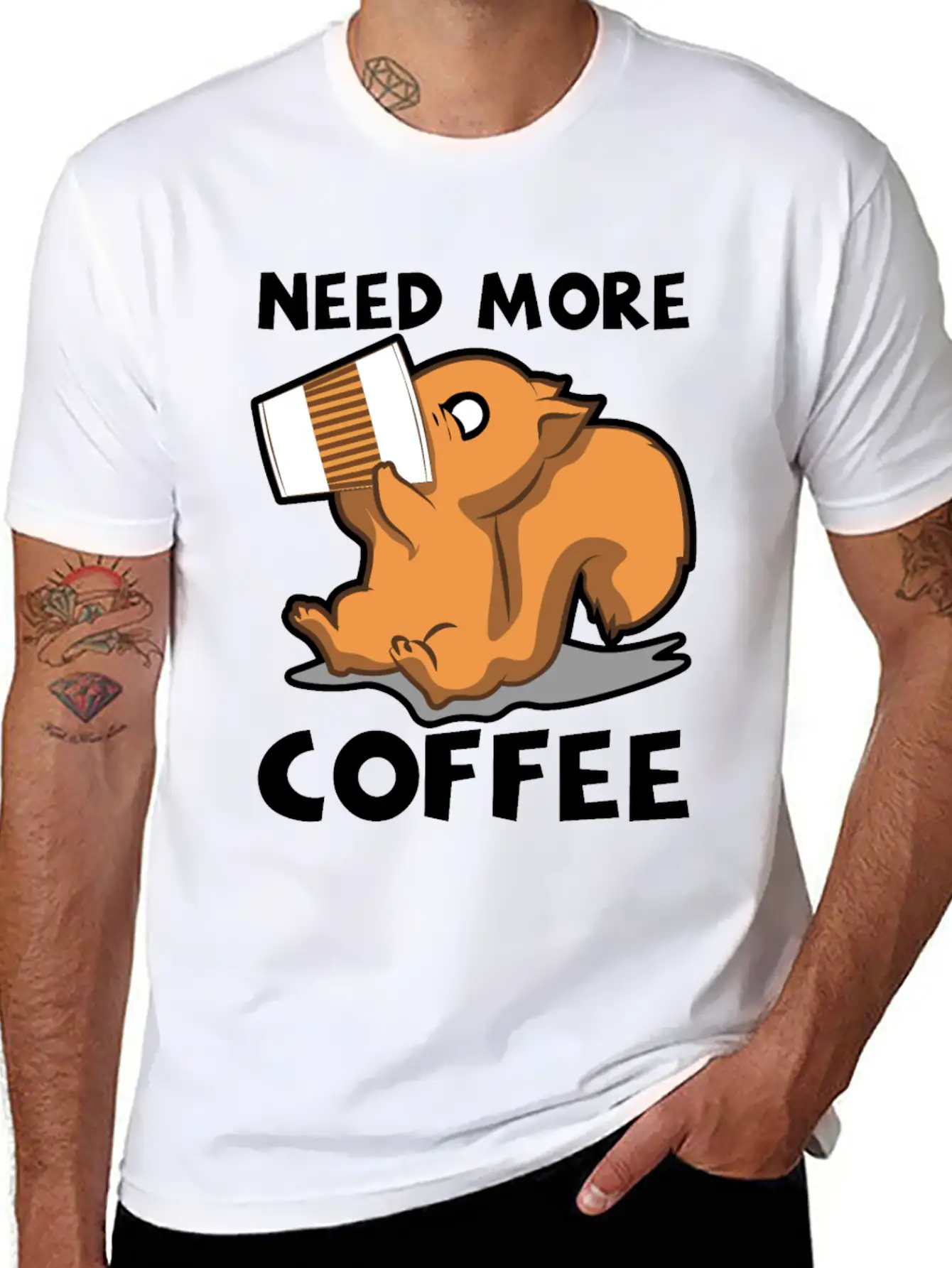 Need More Coffee Caffeine Junkie Gift Stylish Everyday T-Shirt – Unisex Basic Cotton Tee