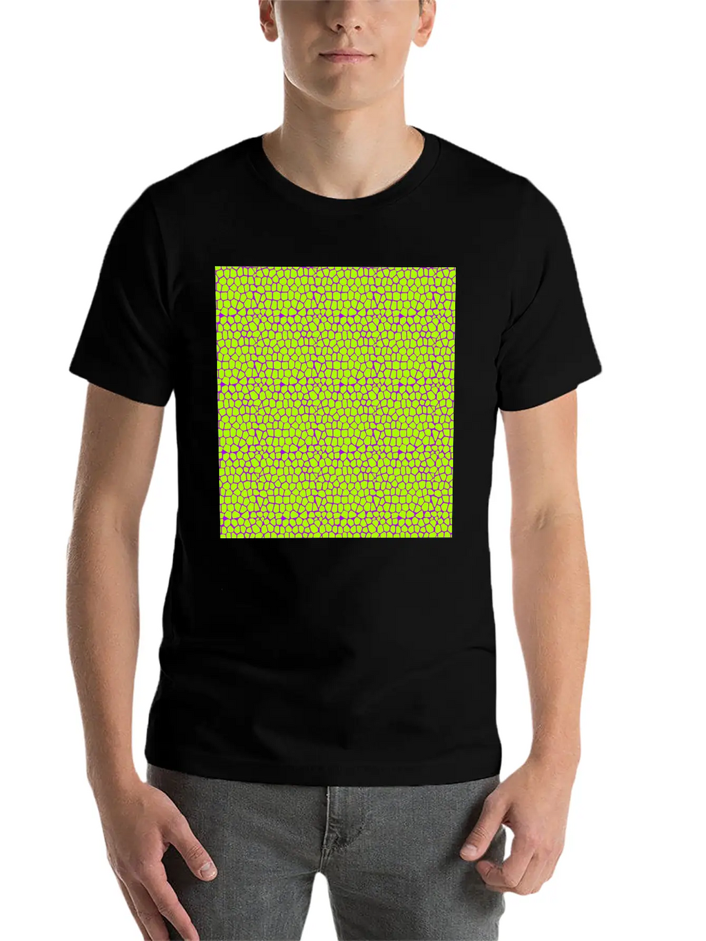 Neon Green Purple Giraffe Pattern Unisex Short Sleeve Soft Cotton T-Shirt – Casual Everyday Wear