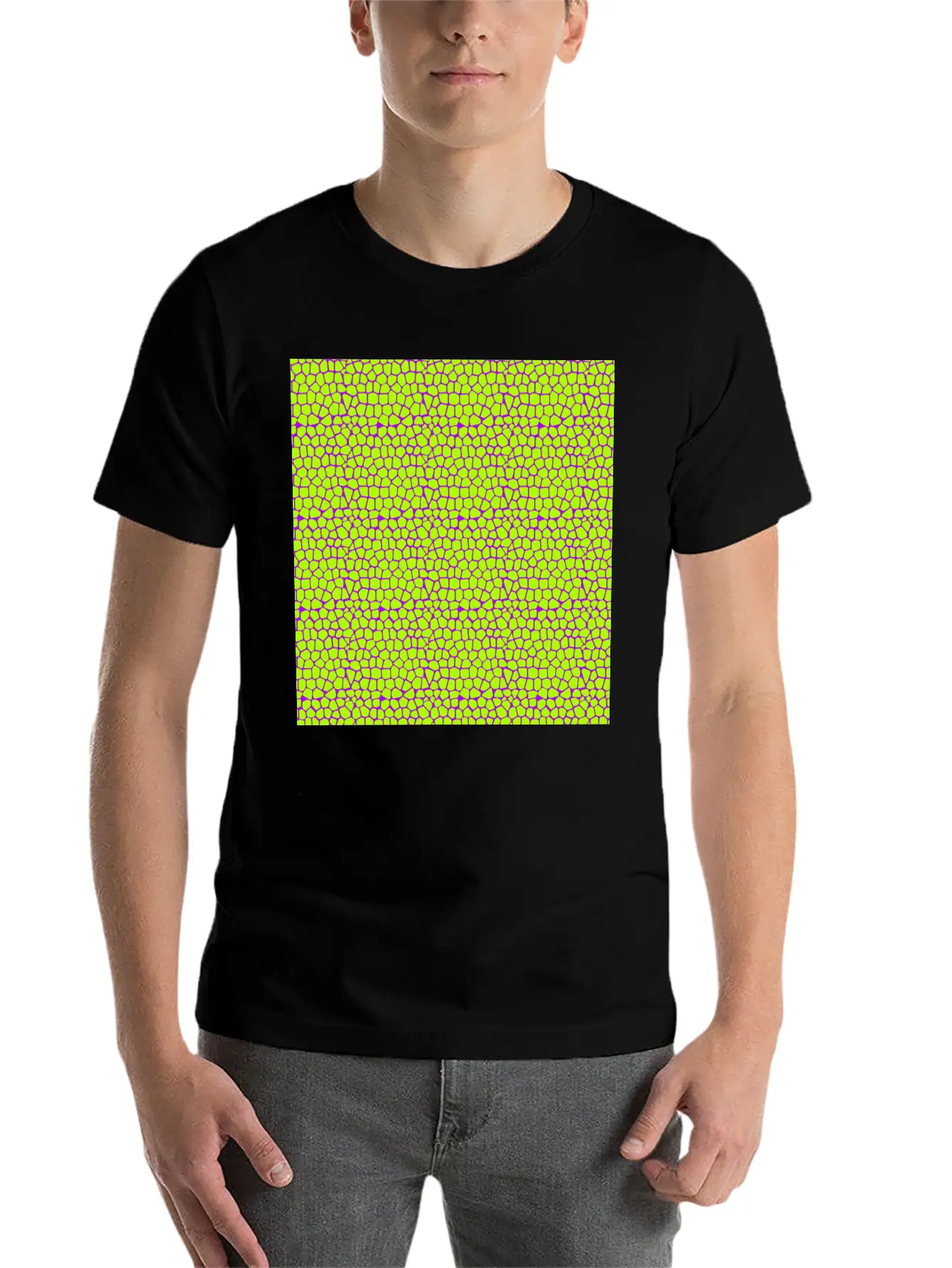 Neon Green Purple Giraffe Pattern Unisex Short Sleeve Soft Cotton T-Shirt – Casual Everyday Wear