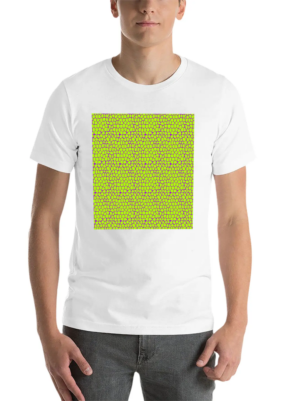 Neon Green Purple Giraffe Pattern Unisex Short Sleeve Soft Cotton T-Shirt – Casual Everyday Wear