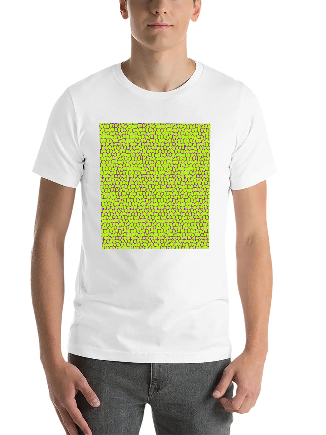 Neon Green Purple Giraffe Pattern Unisex Short Sleeve Soft Cotton T-Shirt – Casual Everyday Wear