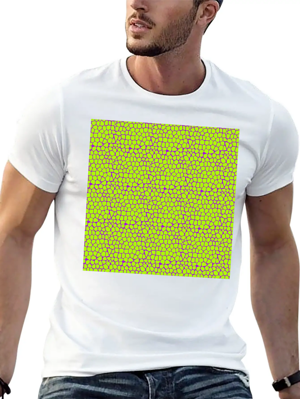 Neon Green Purple Giraffe Pattern Unisex Short Sleeve Soft Cotton T-Shirt – Casual Everyday Wear