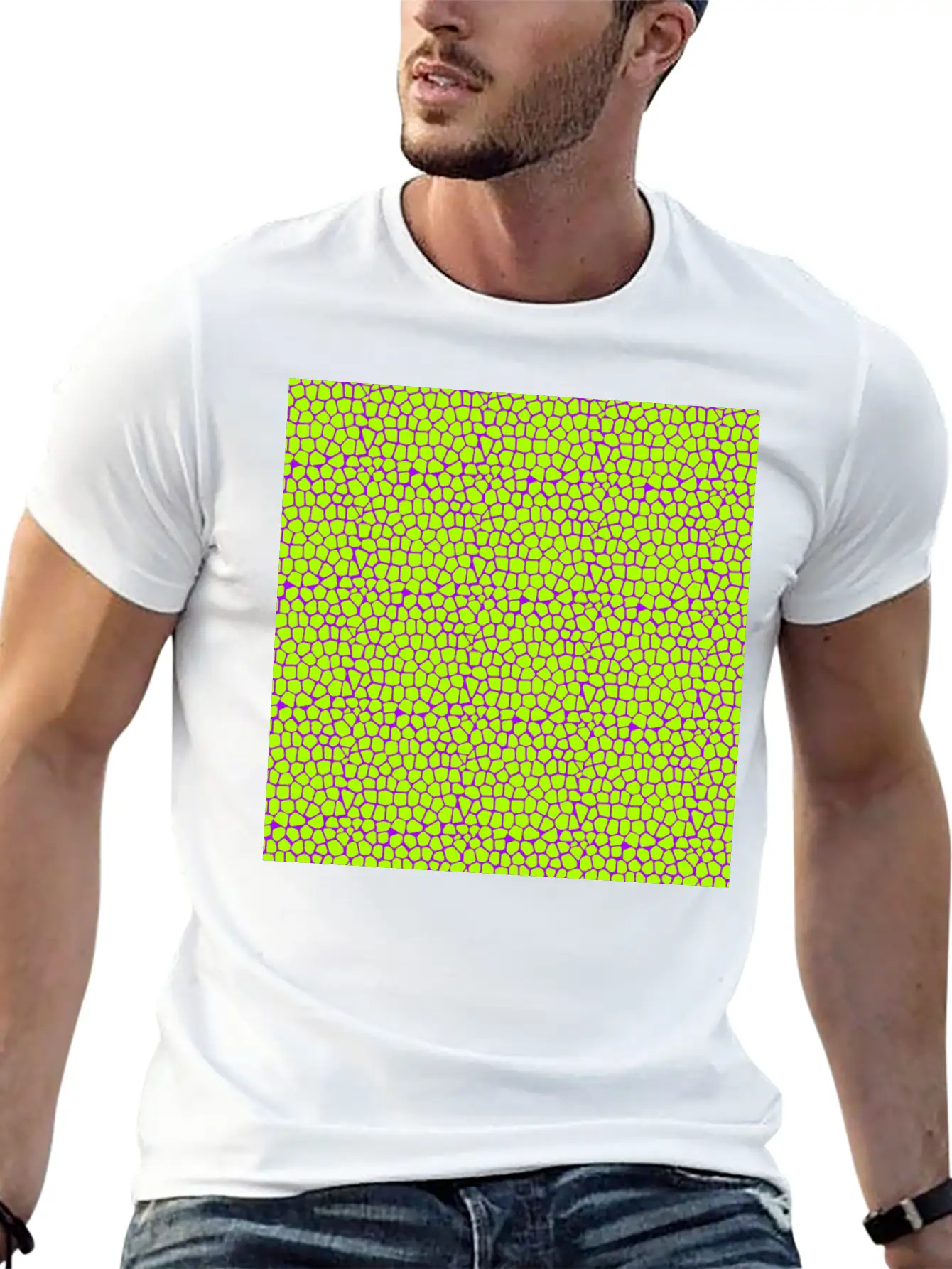 Neon Green Purple Giraffe Pattern Unisex Short Sleeve Soft Cotton T-Shirt – Casual Everyday Wear