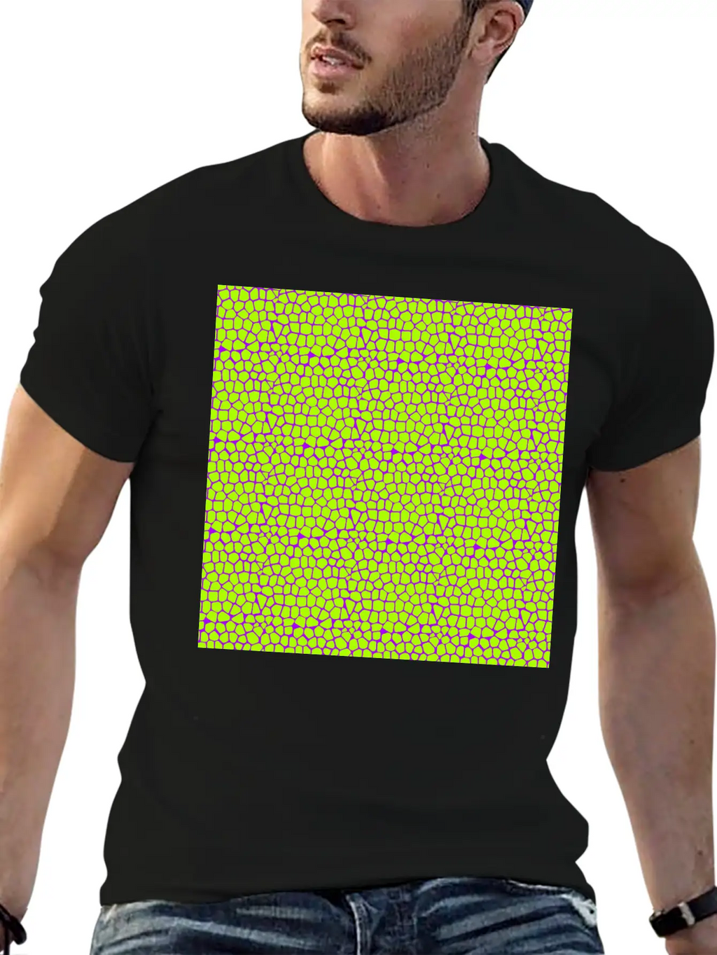 Neon Green Purple Giraffe Pattern Unisex Short Sleeve Soft Cotton T-Shirt – Casual Everyday Wear
