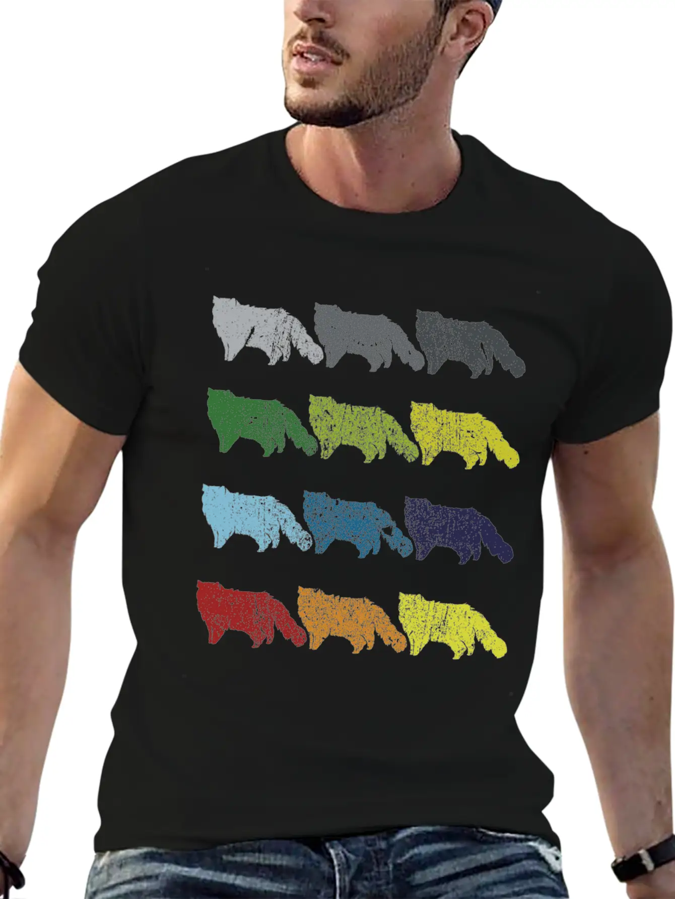 Neon Pop Art Retro Persian Cat Pet Gift Unisex Short Sleeve Soft Cotton T-Shirt – Casual Everyday Wear