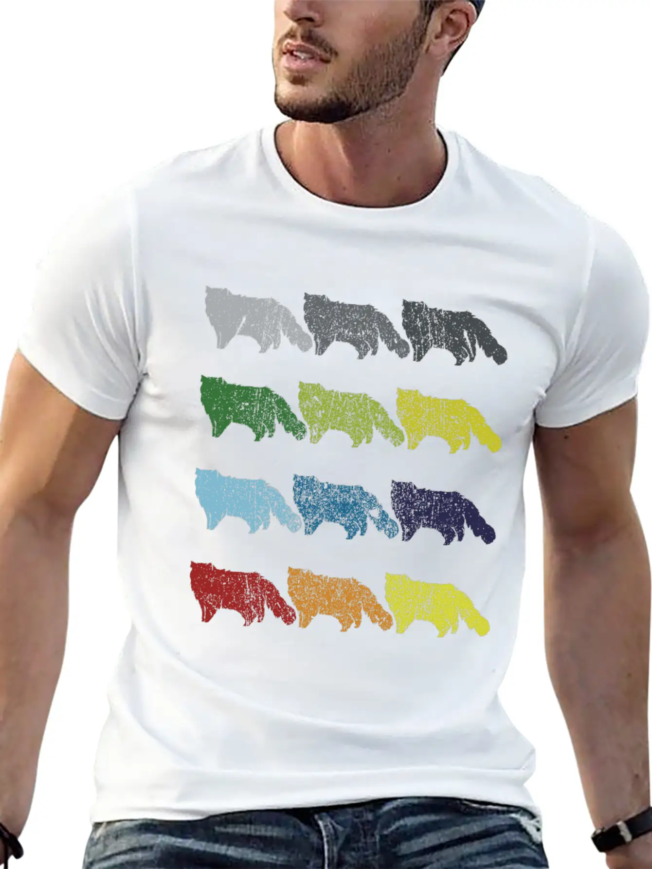 Neon Pop Art Retro Persian Cat Pet Gift Unisex Short Sleeve Soft Cotton T-Shirt – Casual Everyday Wear