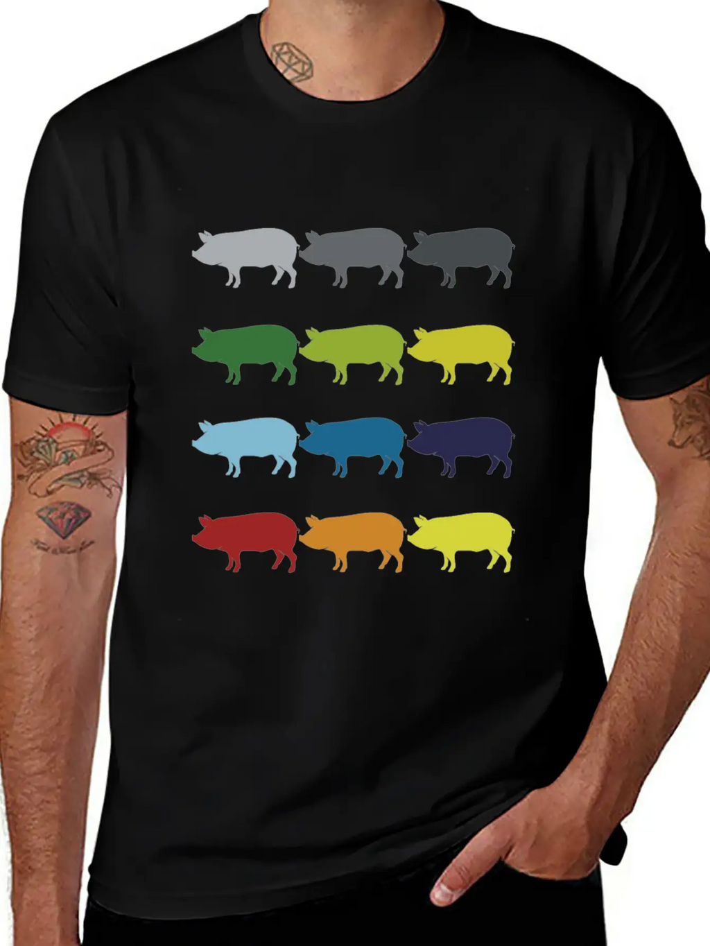 Neon Pop Art Retro Pig Animal Gift Idea Stylish Everyday T-Shirt – Unisex Basic Cotton Tee