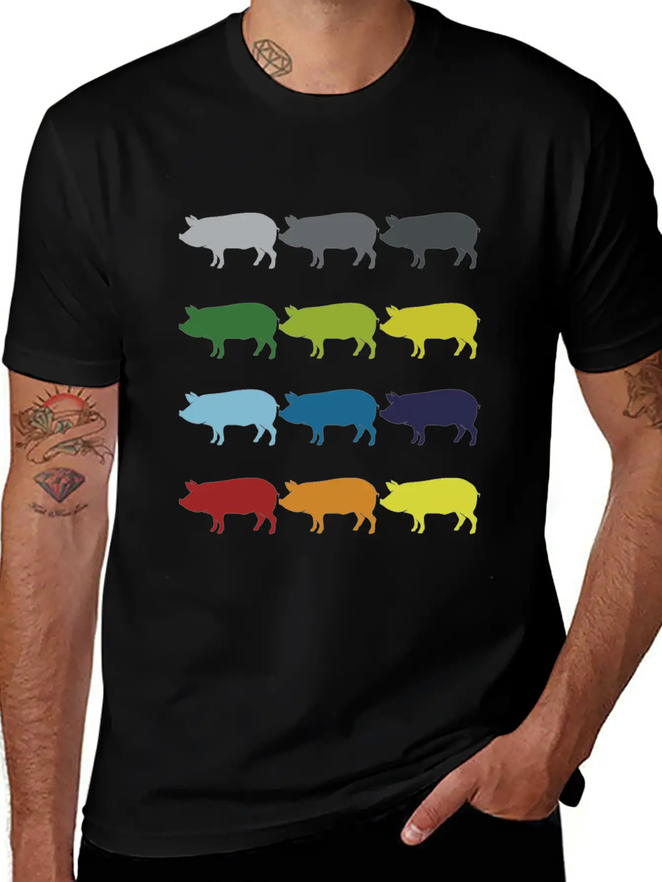 Neon Pop Art Retro Pig Animal Gift Idea Stylish Everyday T-Shirt – Unisex Basic Cotton Tee