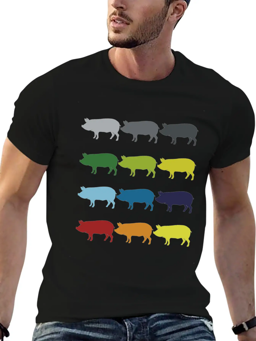Neon Pop Art Retro Pig Animal Gift Idea Stylish Everyday T-Shirt – Unisex Basic Cotton Tee