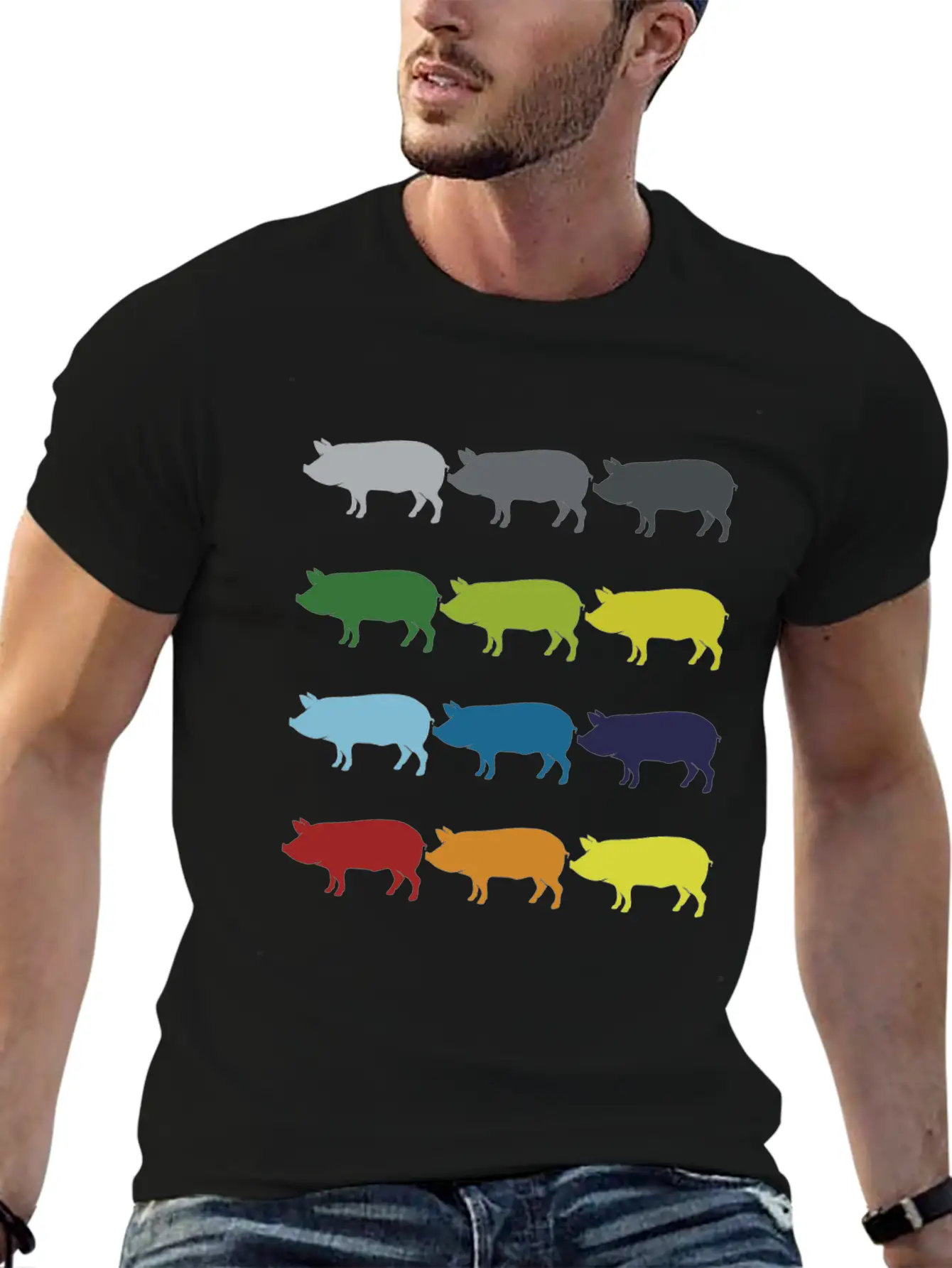 Neon Pop Art Retro Pig Animal Gift Idea Stylish Everyday T-Shirt – Unisex Basic Cotton Tee