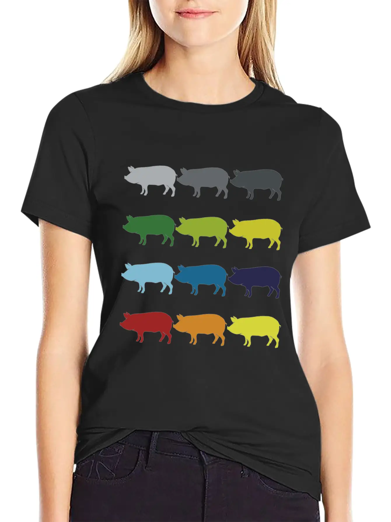 Neon Pop Art Retro Pig Animal Gift Idea Stylish Everyday T-Shirt – Unisex Basic Cotton Tee