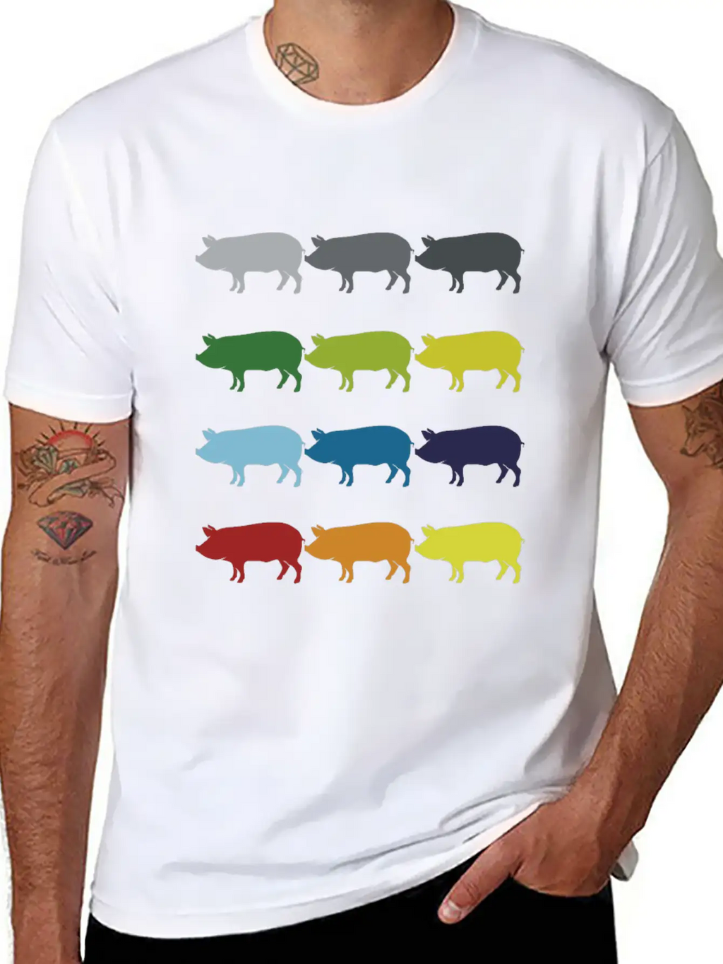 Neon Pop Art Retro Pig Animal Gift Idea Stylish Everyday T-Shirt – Unisex Basic Cotton Tee