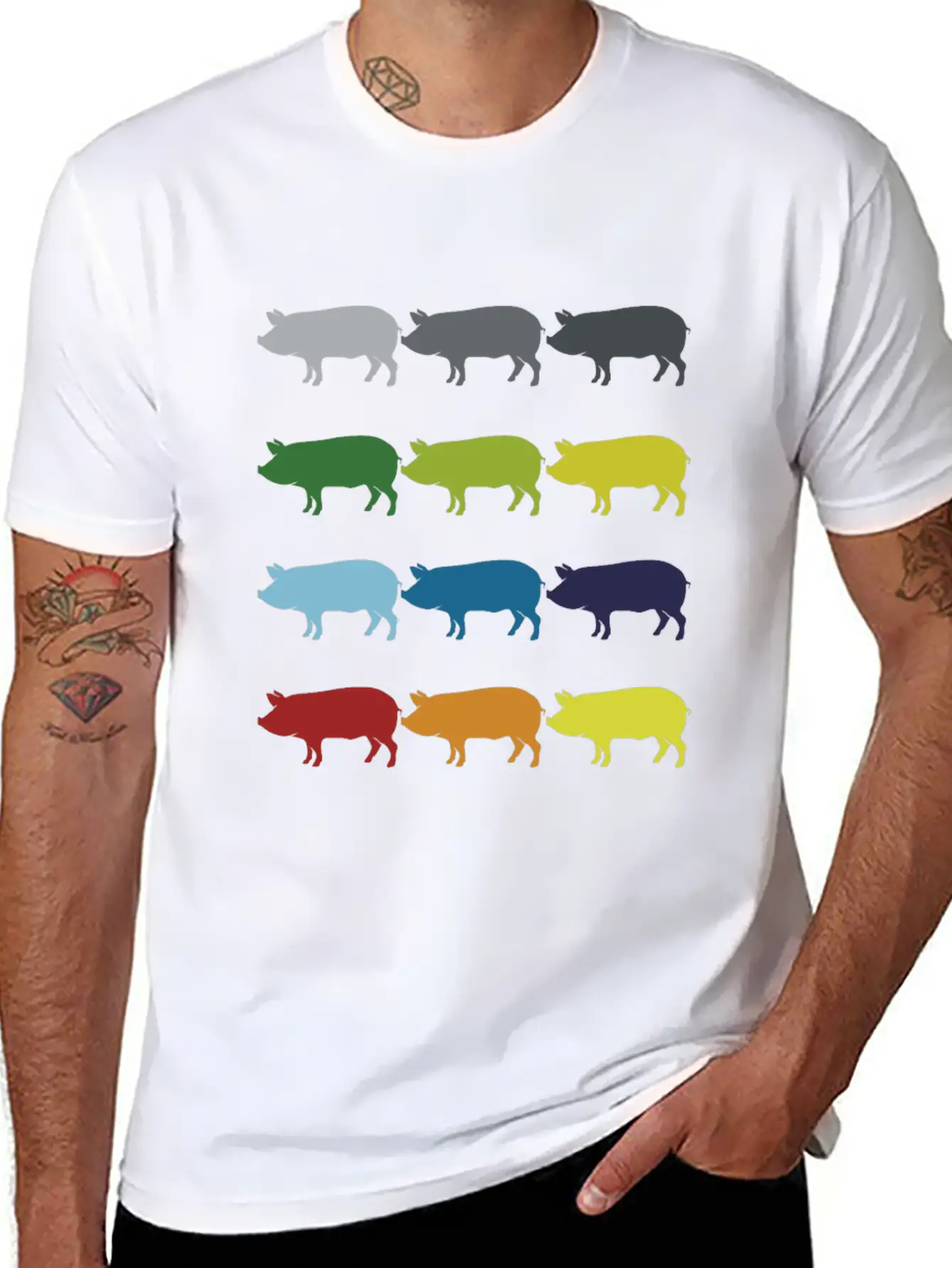 Neon Pop Art Retro Pig Animal Gift Idea Stylish Everyday T-Shirt – Unisex Basic Cotton Tee