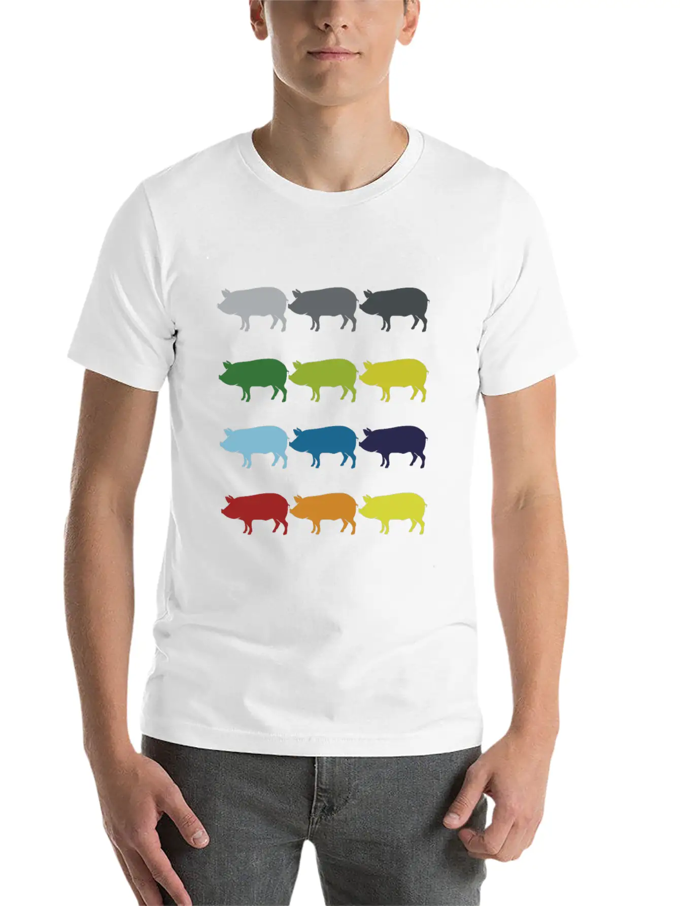 Neon Pop Art Retro Pig Animal Gift Idea Stylish Everyday T-Shirt – Unisex Basic Cotton Tee