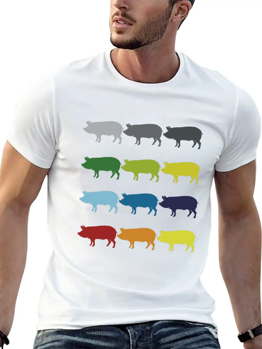 Neon Pop Art Retro Pig Animal Gift Idea Stylish Everyday T-Shirt – Unisex Basic Cotton Tee