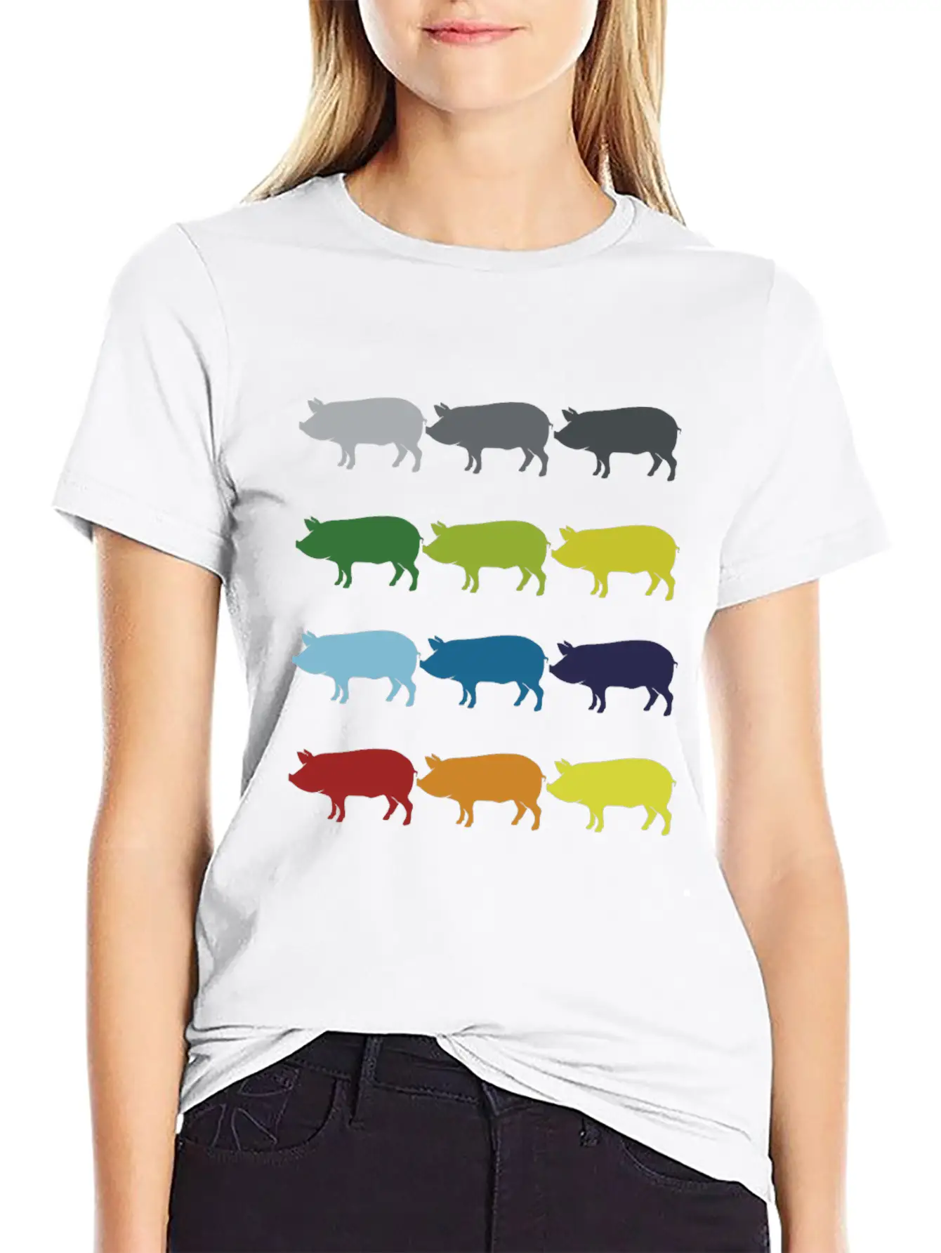 Neon Pop Art Retro Pig Animal Gift Idea Stylish Everyday T-Shirt – Unisex Basic Cotton Tee