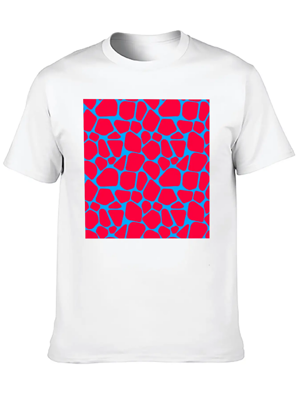 Neon Red Blue Giraffe Pattern Essential Cotton Tee For Daily Outfits – Unisex Style