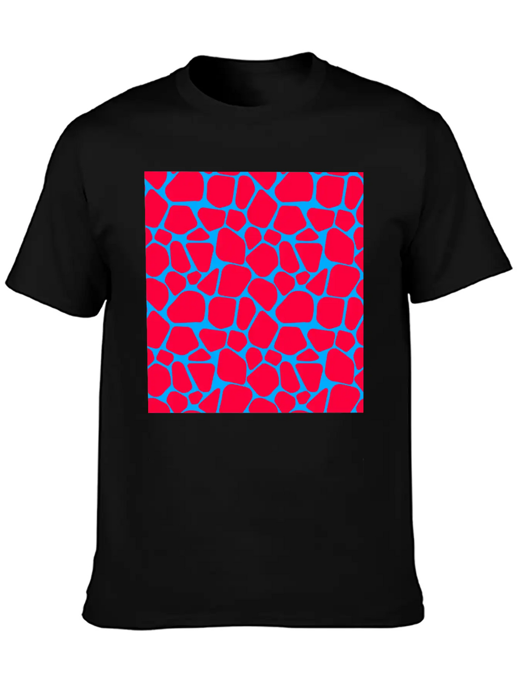 Neon Red Blue Giraffe Pattern Essential Cotton Tee For Daily Outfits – Unisex Style