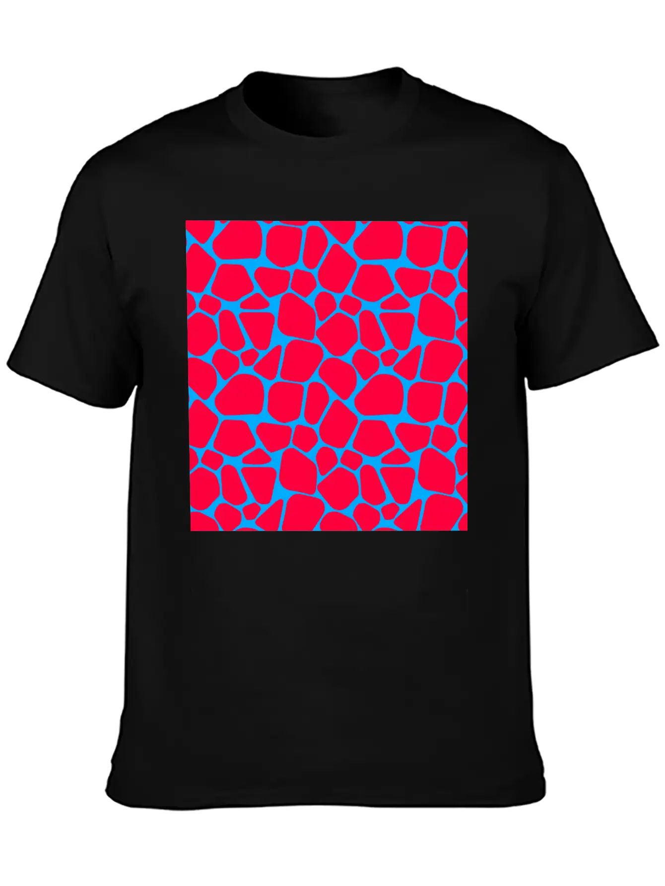 Neon Red Blue Giraffe Pattern Essential Cotton Tee For Daily Outfits – Unisex Style