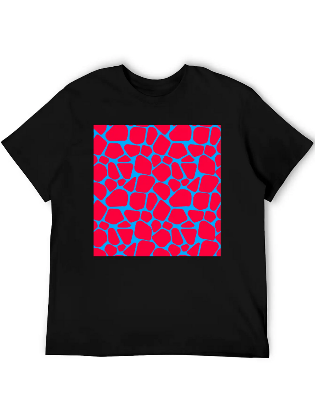 Neon Red Blue Giraffe Pattern Essential Cotton Tee For Daily Outfits – Unisex Style