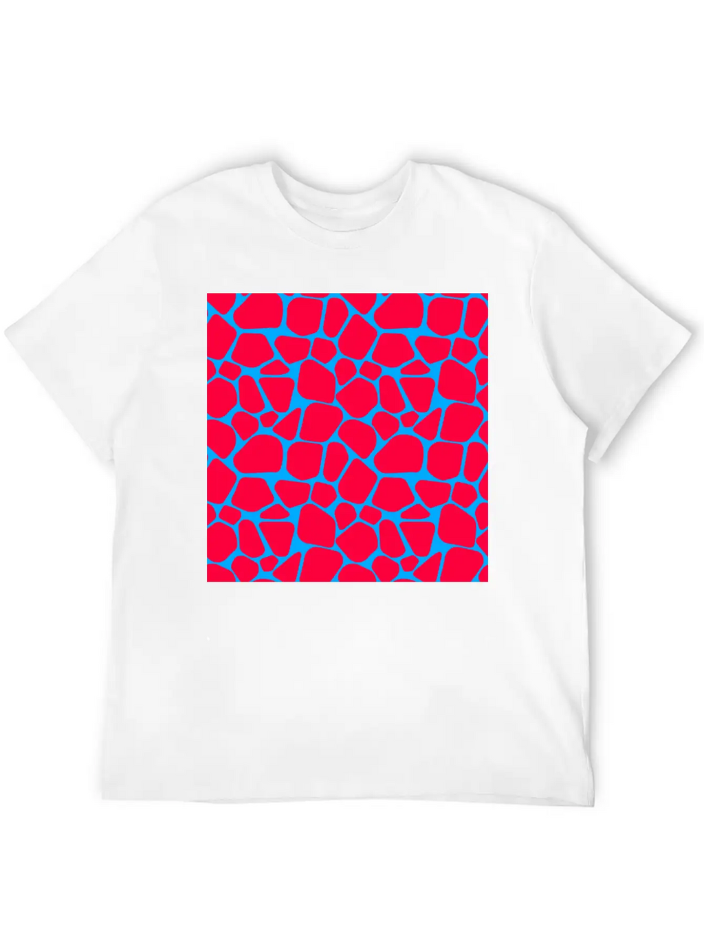 Neon Red Blue Giraffe Pattern Essential Cotton Tee For Daily Outfits – Unisex Style