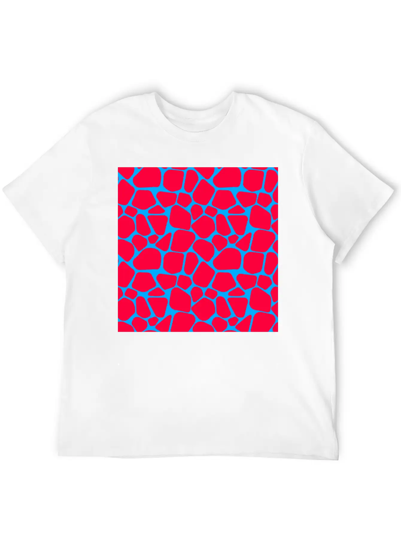 Neon Red Blue Giraffe Pattern Essential Cotton Tee For Daily Outfits – Unisex Style
