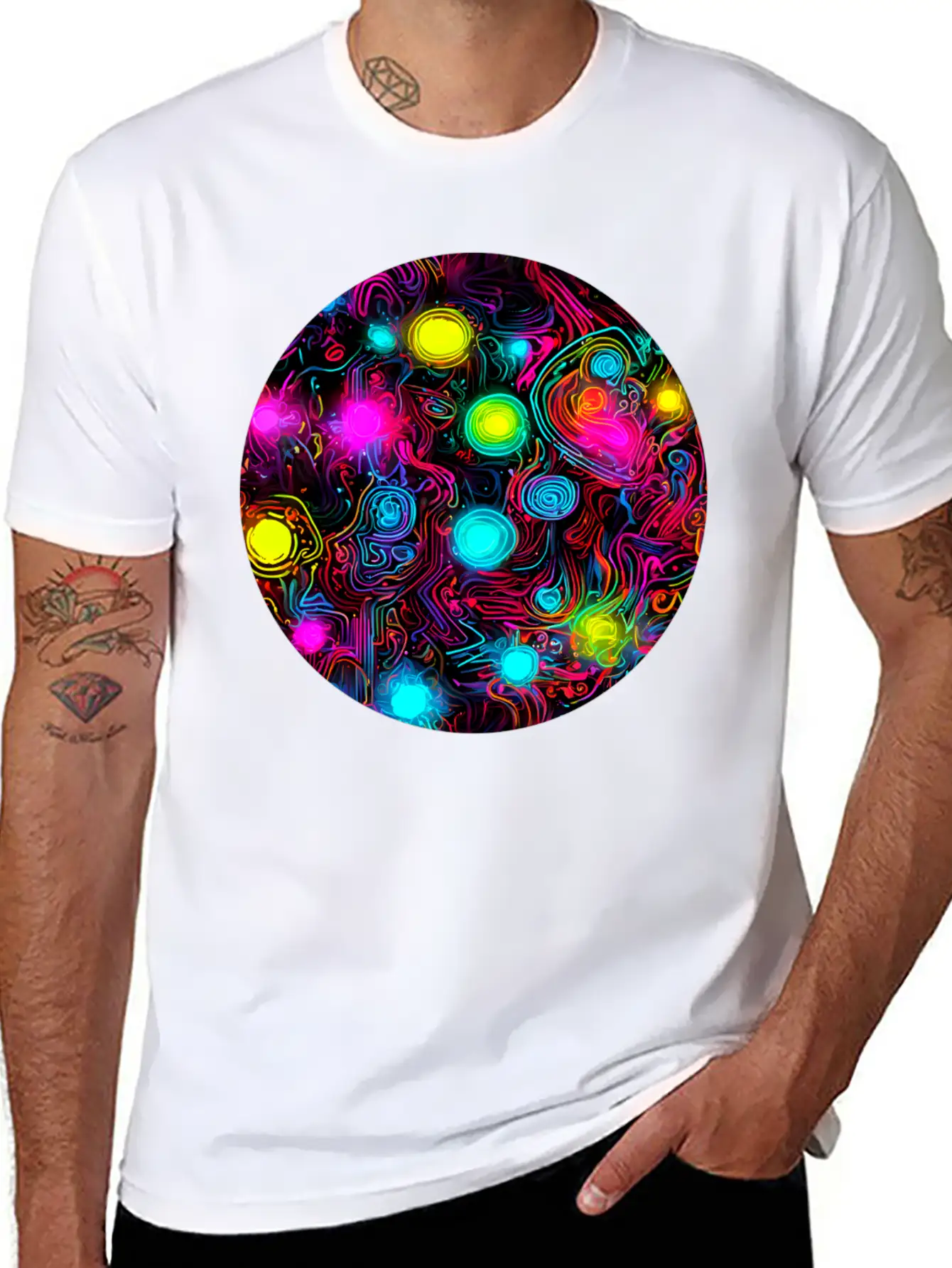 Neon Vintage Glow UV Style Unisex Short Sleeve Soft Cotton T-Shirt – Casual Everyday Wear