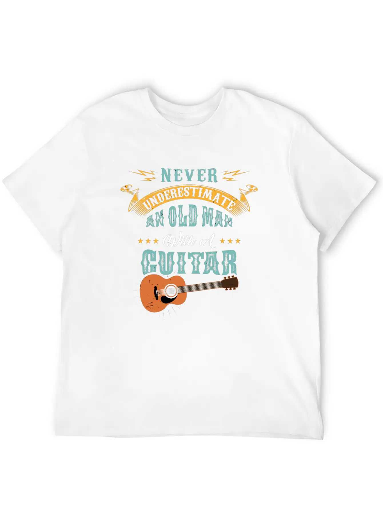 Never Underestimate An Old Man With A Guitar Gift Stylish Everyday T-Shirt – Unisex Basic Cotton Tee