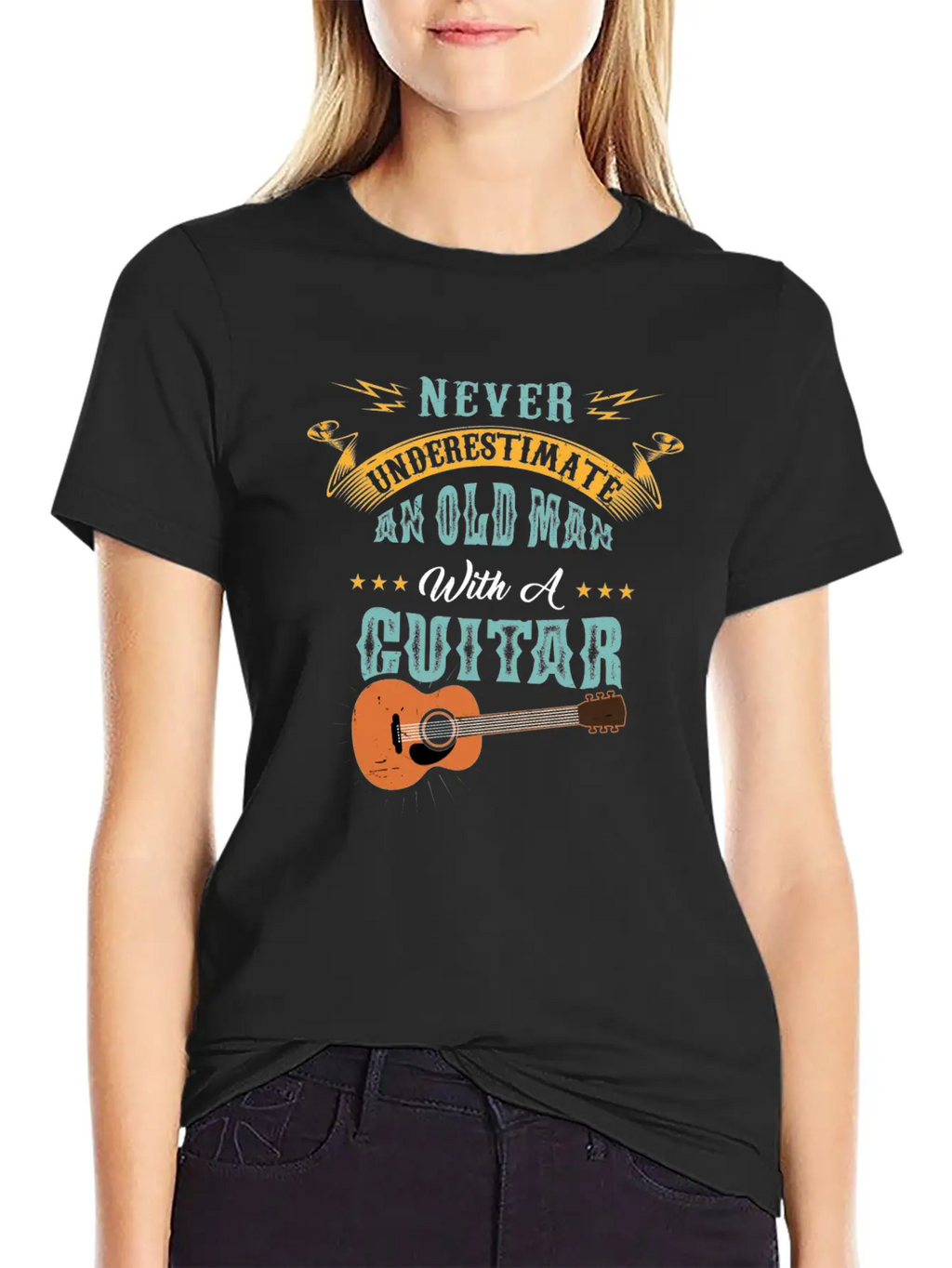 Never Underestimate An Old Man With A Guitar Gift Stylish Everyday T-Shirt – Unisex Basic Cotton Tee