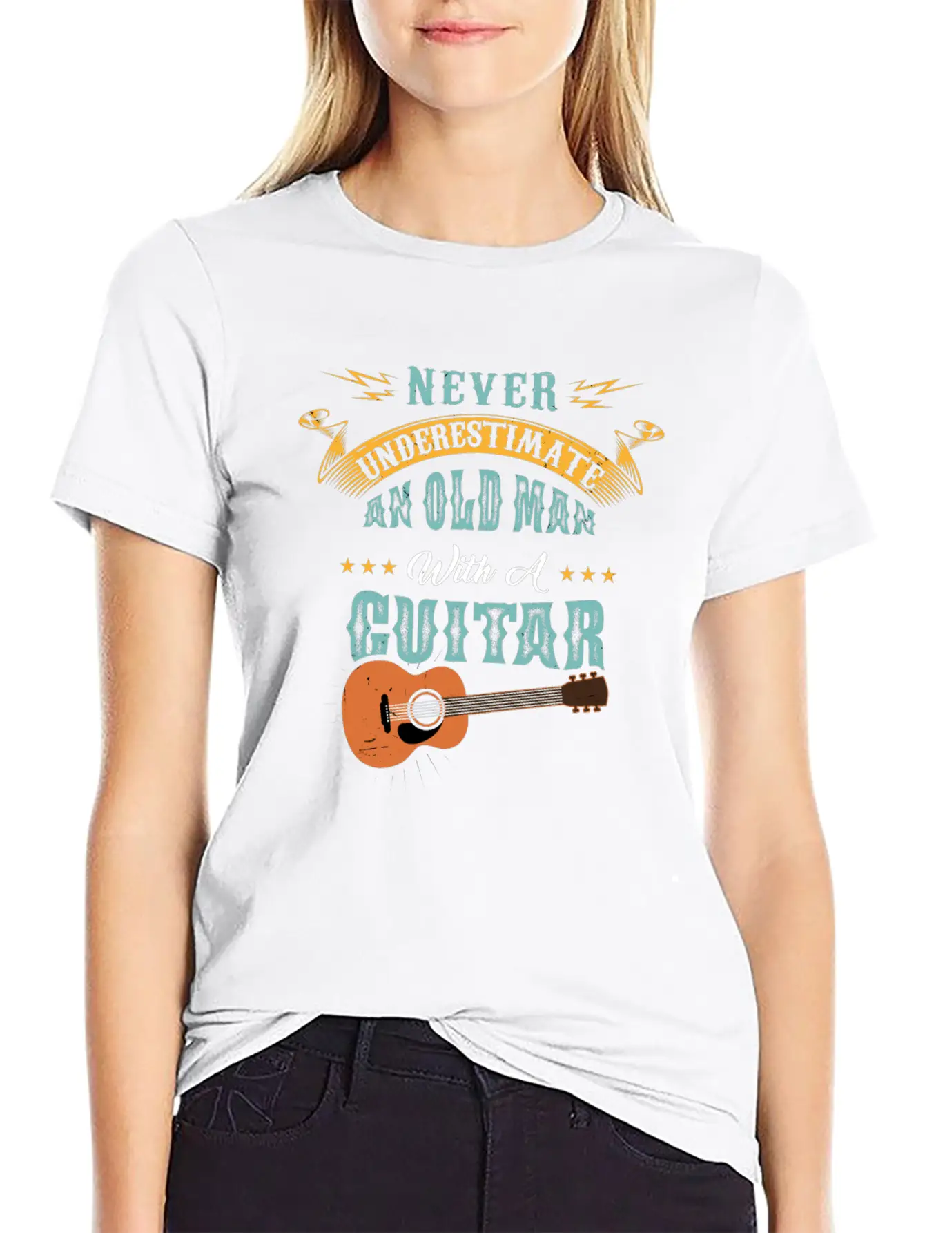 Never Underestimate An Old Man With A Guitar Gift Stylish Everyday T-Shirt – Unisex Basic Cotton Tee