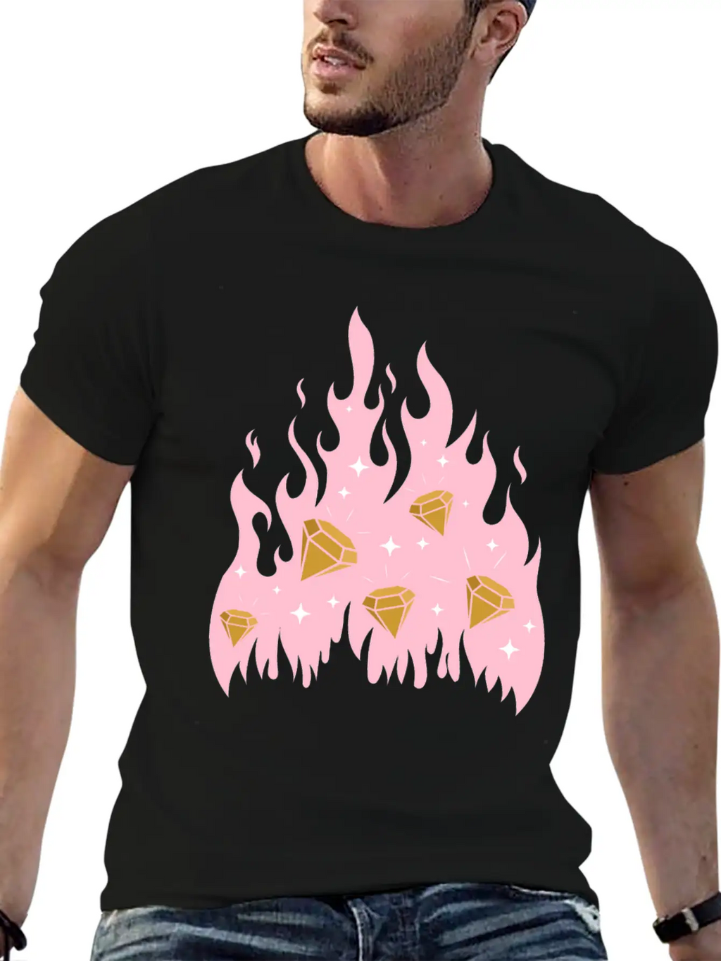 New Money Aesthetic Fire Flame Diamond Stylish Everyday T-Shirt – Unisex Basic Cotton Tee