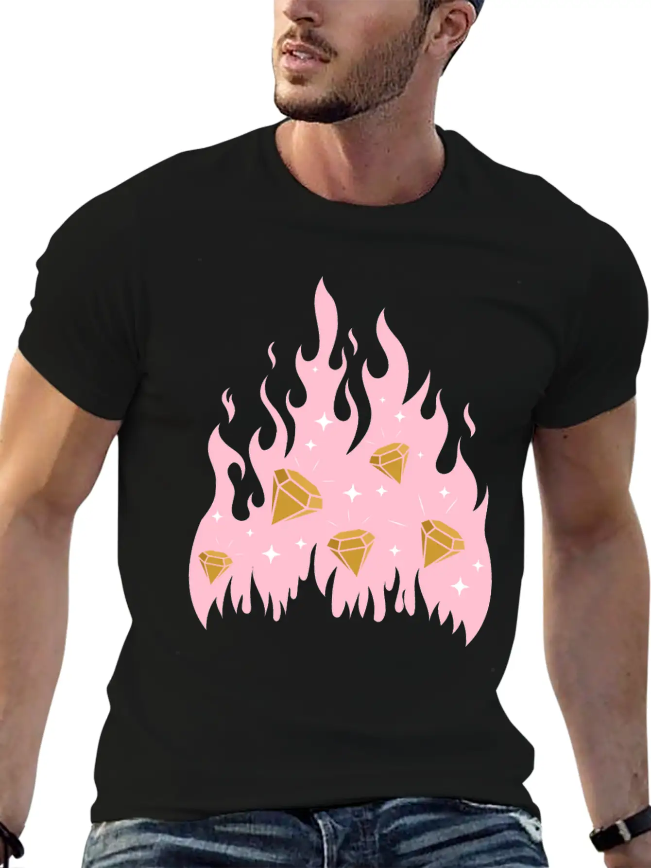 New Money Aesthetic Fire Flame Diamond Stylish Everyday T-Shirt – Unisex Basic Cotton Tee